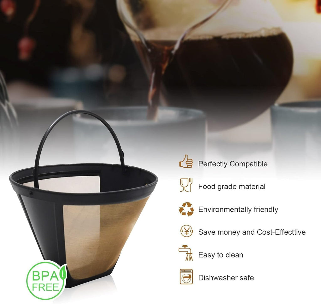 2 Pack Reusable Coffee Filter Replacement Compatible with Cuisinart Coffee Maker, 4 Cone Coffee Filter Basket for Cuisinart DCC-3200 DCC-1200