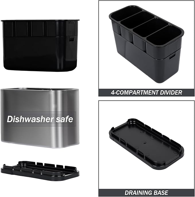 Silverware Caddy Cutlery Organizer for Countertop Silverware Holder for Fork Knife Spoon Flatware Organizer 4 Compartments Cutlery Holder