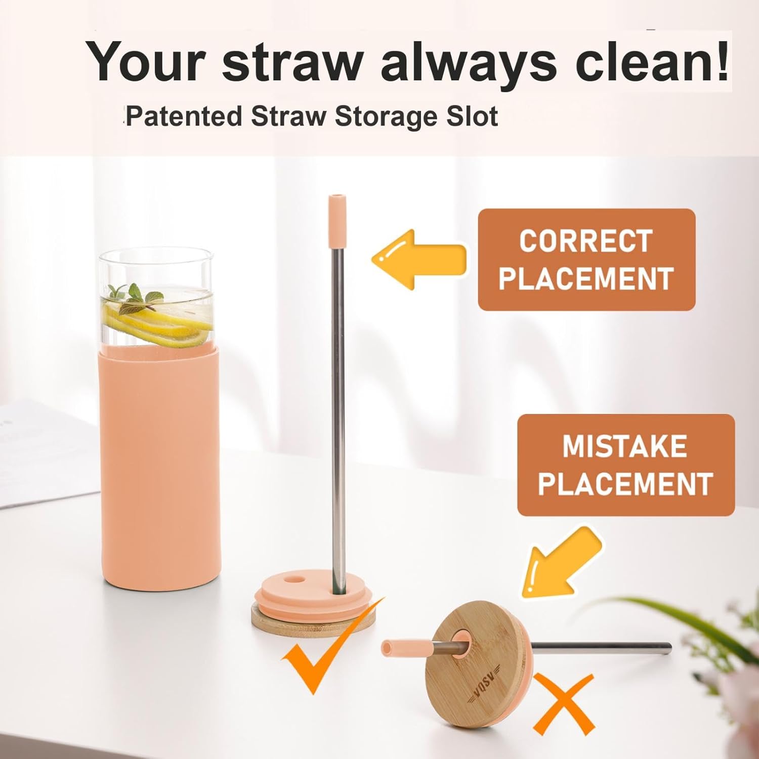 Glass Tumbler w/Lids & Straw - 24oz Reusable Mug w/Bamboo Lid & Stainless Steel Straw - BPA-Free, Leak-Proof, Dishwasher Safe for Coffee, Smoothies, Hot Beverages, Travel, Office, Home Use,1-PK