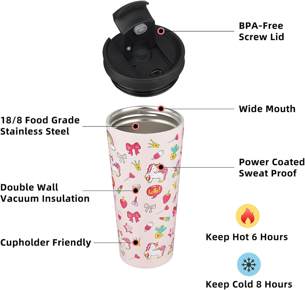 BJPKPK 22oz Insulated Tumbler With lid And Straw Stainless Steel Tumblers Travel Coffee Mug Reusable Thermal Cup,Unicorns