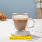 Aurzen 2 Pack Double Walled Glass Coffee Mugs with Handles, Large Insulated Layer Coffee Cups, Clear Borosilicate Mugs, Perfect for Cappuccino, Tea, Microwave Safe (5oz-2Pack B)