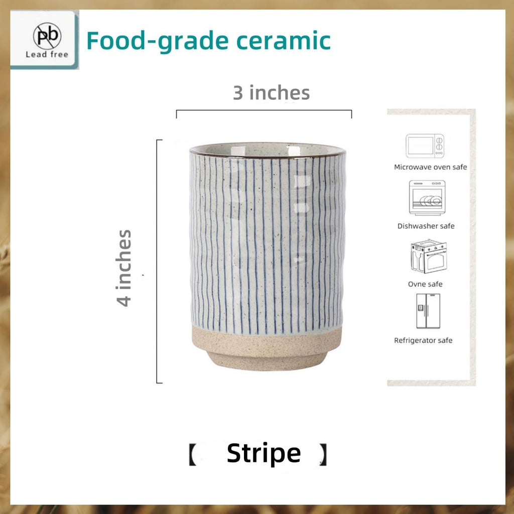 Stoneware Coffee Bar Utensil Holder Tea & Coffee Spoon & Stirrer Holder for Stir Stick Straw Teaspoon Holder Spoon Cup Small Utensil Jar (Blue Stripes)