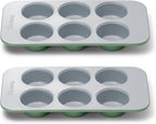 Caraway Nonstick Ceramic 6 Cup Muffin Pan Duo – Non-Toxic, PTFE & PFOA Free – Oven Safe – Aluminized Steel Core – Small Muffin Pan for Baking Cupcakes, Muffins & More - Sage