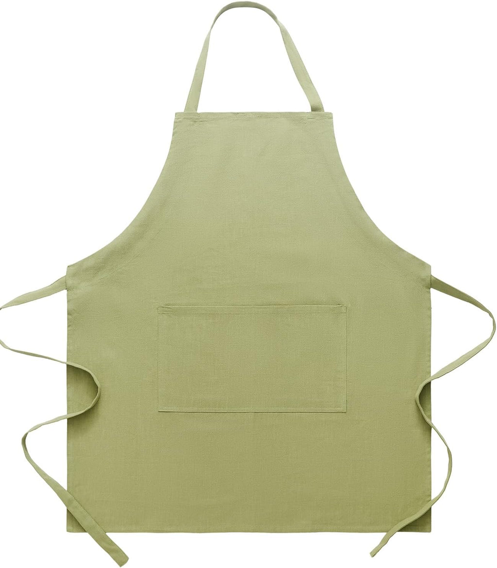 Cotton Linen Apron for Women - Adjustable Casual Apron with Pocktes, Great for Florist, Coffee House and Kitchen