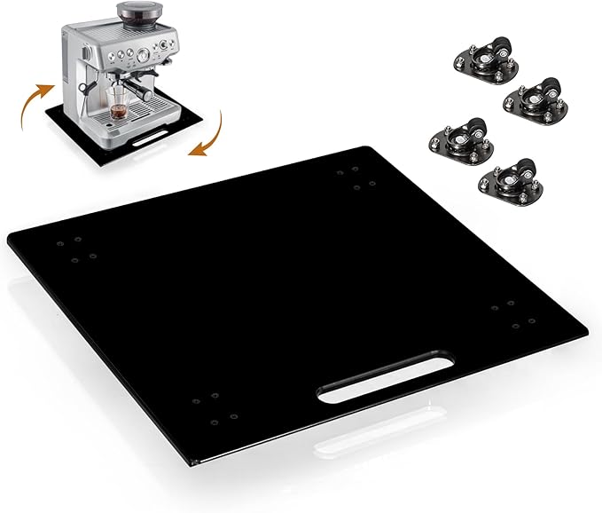 360° Sliding Tray for Coffee Maker & Kitchen Appliances - Silent Rubber Wheels, Acrylic Organizer Tray for Under Cabinet - Space Saving Countertop Accessory, 13x14 Inch (Black)