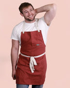 Caldo Linen Kitchen Apron for Cooking - Mens and Womens Linen Bib Apron (Burgundy)