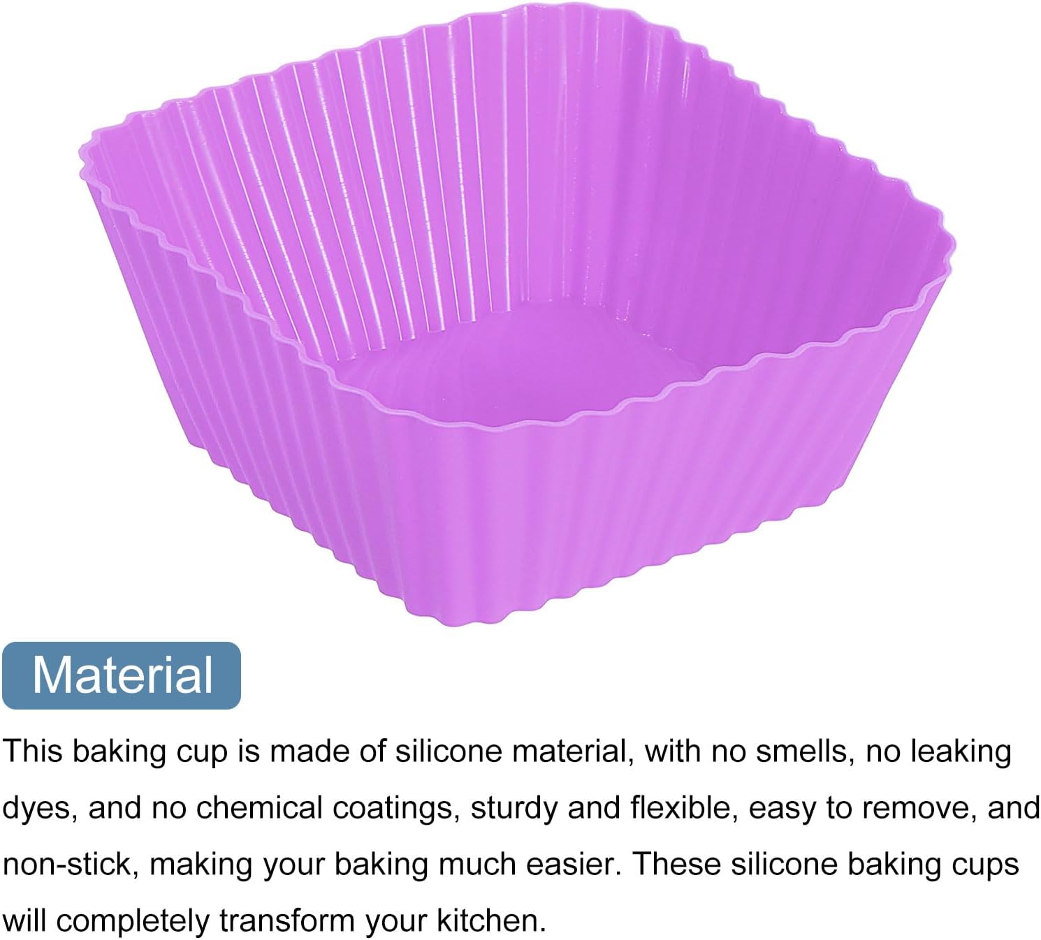 uxcell 18Pcs Silicone Square Baking Cups, Purple, Reusable, for Birthday Parties & Celebratory Events