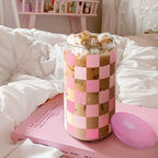 Checker 16 Oz Can Glass Tumbler with Acrylic Lid and Straw - Iced Coffee Cups for Women, Aesthetic Glass Cup Gift for Birthday Christmas
