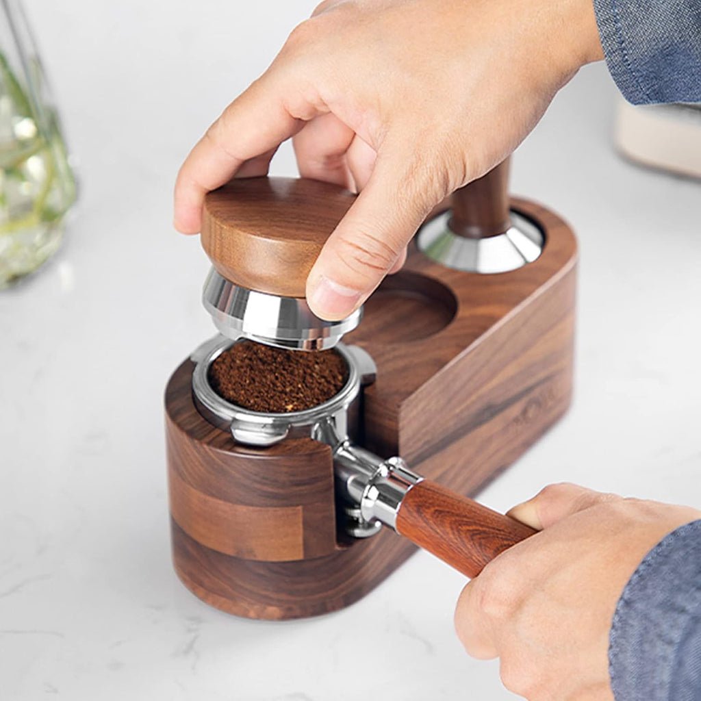 MOJAE 53mm Espresso Distributor, Coffee Distributor, Espresso Distribution Tool, Adjustable Depth Espresso Leveler with Walnut Wood Handle, Fits for 54mm Breville Barista Portafilter