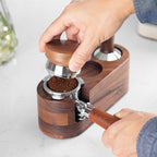 MOJAE 58.5mm Espresso Distributor, Espresso Distribution Tool, Coffee Distributor Adjustable Depth Espresso Leveler With Walnut Wood Handle, Fits for 58mm Portafilter