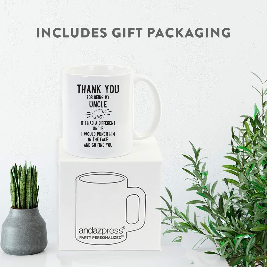 Andaz Press Funny Family 11oz. Coffee Mug Gift, Thank You for Being My Uncle, Punch in Face, 1-Pack, Christmas Birthday Drinking Cup Present Ideas