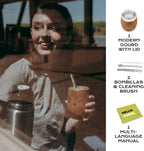 BALIBETOV 5 pcs large Yerba Mate Cup and Bombilla Kit, Includes one 8 oz Yerba Mate Gourd with Lid, Two Bombillas Mate Straw and one cleaning brush (Wood, 8.00)