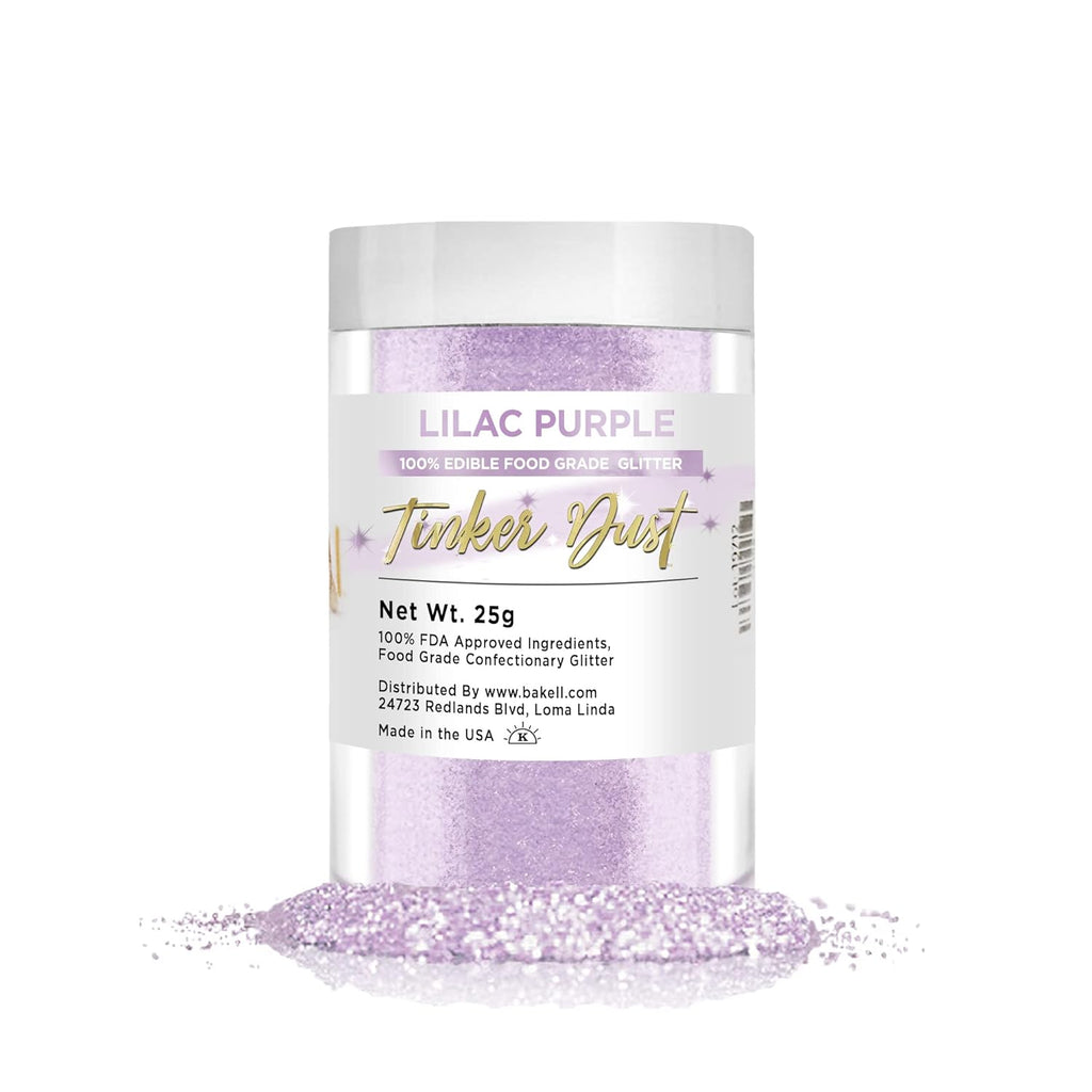 BAKELL Lilac Purple Edible Glitter, 25 Grams | TINKER DUST Edible Glitter | KOSHER Certified | 100% Edible Glitter | Cakes, Cupcakes, Cake Pops, Drinks, Dessert Vegan Glitter & Dusts (25g, Lilac Purple)