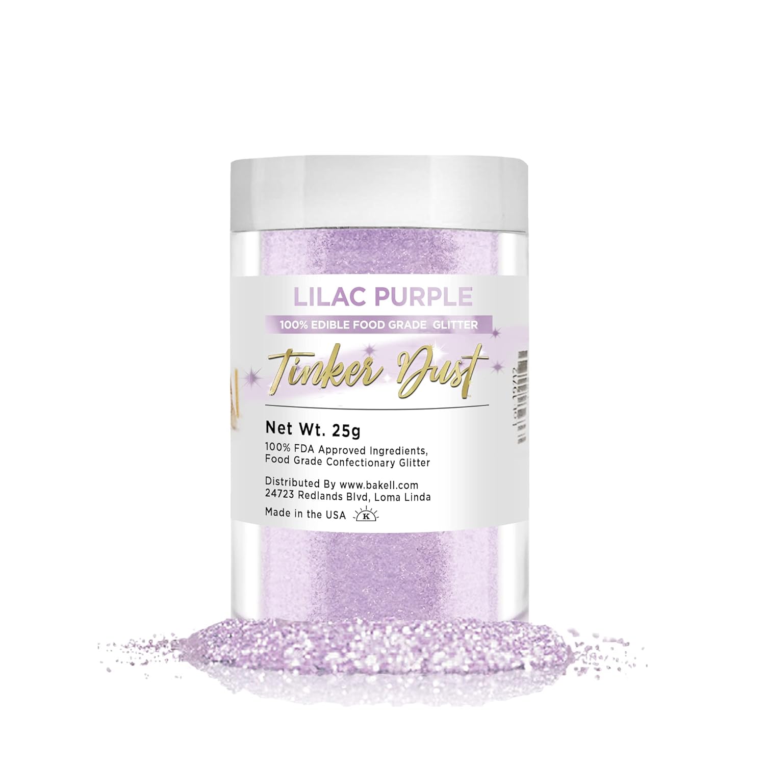 BAKELL Lilac Purple Edible Glitter, 25 Grams | TINKER DUST Edible Glitter | KOSHER Certified | 100% Edible Glitter | Cakes, Cupcakes, Cake Pops, Drinks, Dessert Vegan Glitter & Dusts (25g, Lilac Purple)
