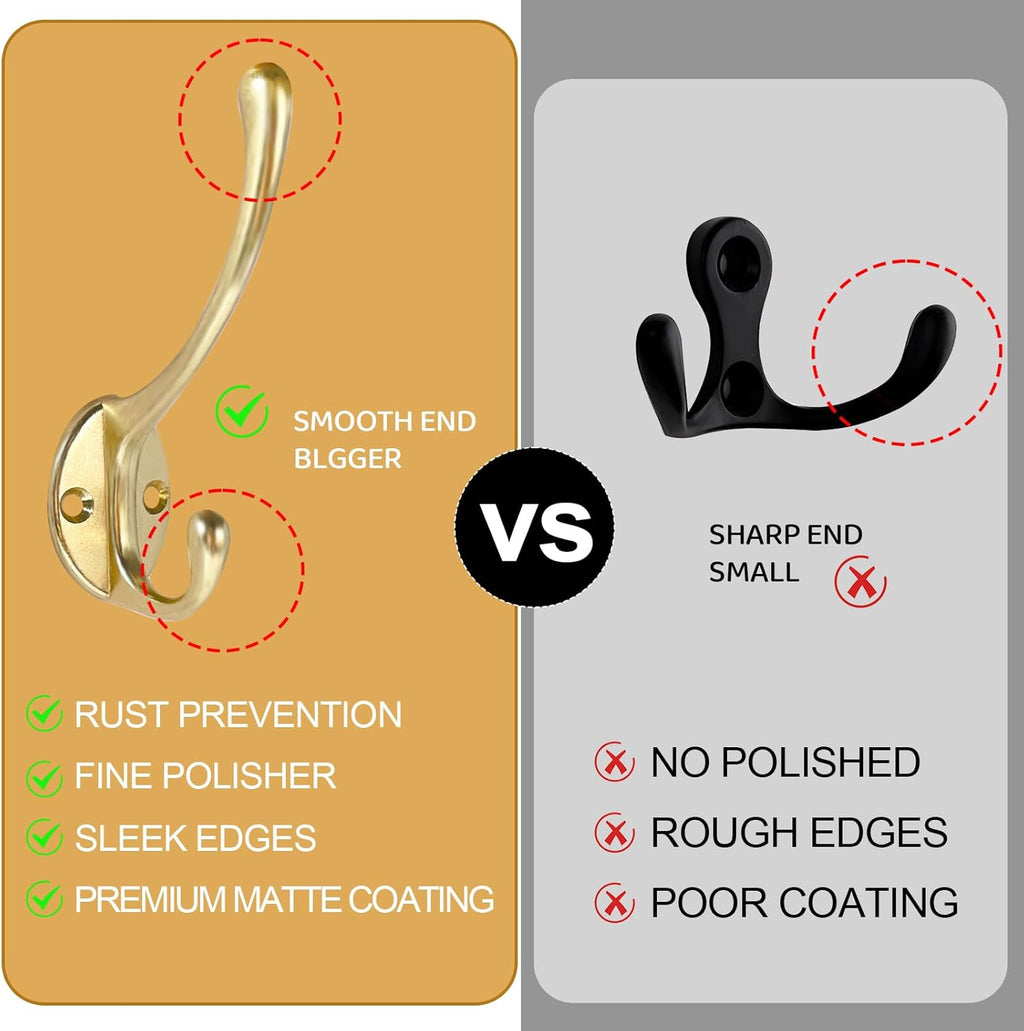 Wall Hooks for Hanging, 15-Pack Heavy Duty Metal Coat Hooks, for Living Room, Bathroom, Kitchen, Bedroom for Towel, Hat, Key, Closet, Bag (Gold)