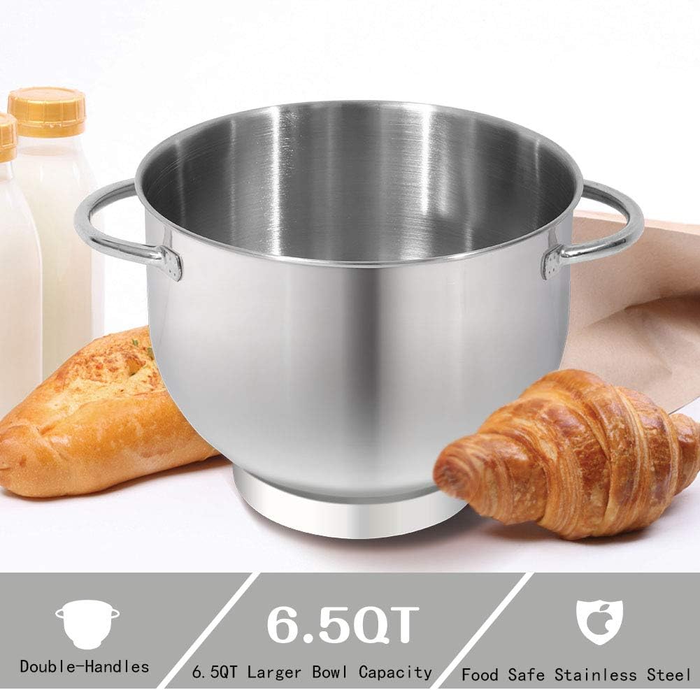 Aucma Stand Mixer,6.5-QT 660W 6-Speed Tilt-Head Food Mixer, Kitchen Electric Mixer with Dough Hook, Wire Whip & Beater (6.5QT, Champagne)