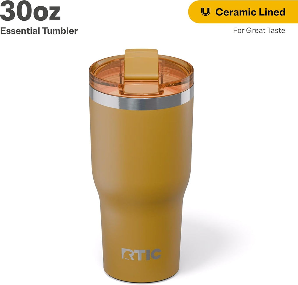 RTIC 30oz Essential Tumbler with Lid, Insulated, Stainless Steel, Metal, Double Wall Vacuum-Insulation, Ceramic Lined, Travel Cup for Iced Coffee, Tea, Hot and Cold Drink, Harvest