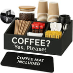 Coffee Bar Organizer for Countertop and Silicone Mat Included - Coffee Organizer Station with Removable Drawers - Tea Station for Countertop - Home Bar Accessories