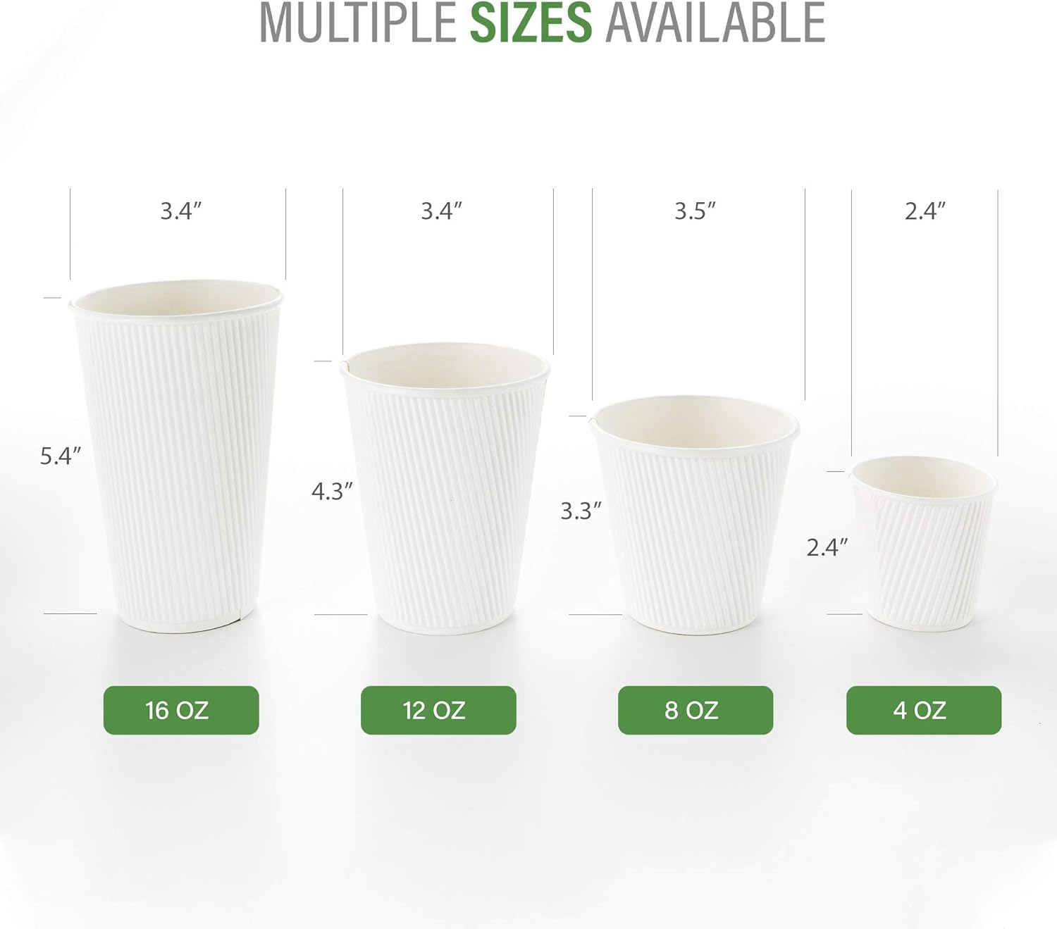 Restaurantware 8 Ounce Double Wall Disposable Coffee Cups, 500 Insulated White Paper Tumblers with Ripple Wall Design, Lids Sold Separately for Hot Drinks like Tea, Hot Chocolate, and More