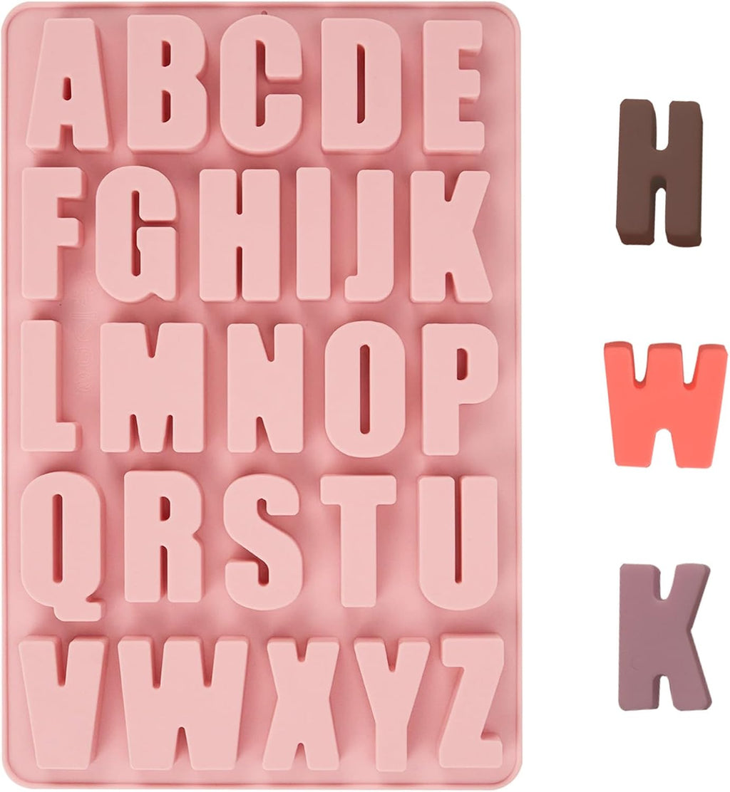 1 Pcs 26 Cavities Silicone Alphabet Chocolate Molds, Letter Molds for Chocolate, Candy, Cake, Biscuit, Large Depth, Easy Release and Clean