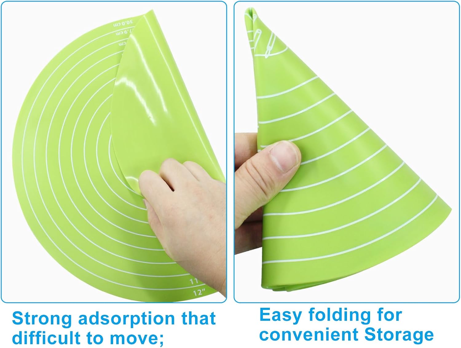 Hitefu 12 Inch Round Silicone Cake Mat, Silicone Baking Mat with Measurement for Cake Turntable & Rolling Dough (Green)