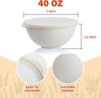 alternative plastic bowl set with lids,unbreakable wheat straw bowls 40oz suitable for indoors and outdoors,overnight foods container with cover. White