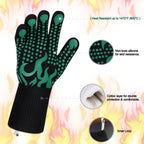 Comsmart BBQ Gloves, 1472°F Heat Resistant Grilling Gloves Silicone Non-Slip Oven Gloves Long Kitchen Gloves for Barbecue, Cooking, Baking, Short, Green