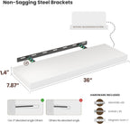 Vivelove Wooden Floating Shelves for Wall 36” x 8”x 1.4”, Solid Wood Shelf with Invisible Brackets, Deep Wall Shelves for Bathroom, LivingRoom, Kitchen, Bedroom, Modern Home Decor, Set of 2 - White
