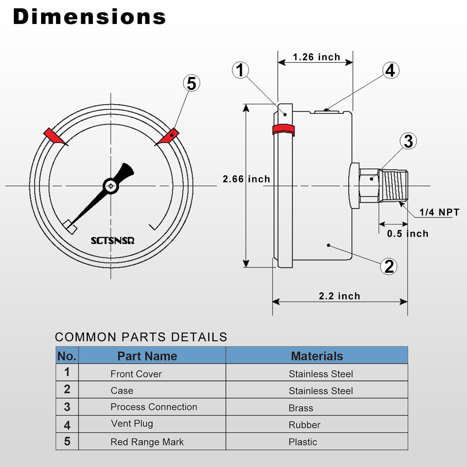 0 to 200 Psi Pressure Gauge, Glycerin Liquid Filled, 2.5 inch Dial, 1/4" NPT Back Mount, Stainless Steel Case, for Air Compressor, Shock, Water System, Well Pump, Tank, Pipe, Pressure Test