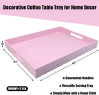 Pink Serving Tray for Coffee Table, Rectangular Plastic Decorative Tray with Handles for Entertaining, Outdoor Patio, Living Room, Ottoman, Bathroom Counter, 11.8”*15.7”*1.6”