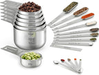 Wildone Measuring Cups & Spoons Set of 21 - Includes 7 Stainless Steel Nesting Cups, 8 Measuring Spoons, 1 Leveler & 5 Mini Measuring Spoons, Ideal for Dry and Liquid Ingredients