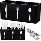Suzile Acrylic Cutlery Storage Organizer Bin Silverware Caddy Countertop Knife Spoon and Fork Holder Kitchen 3 Section Tableware Storage Box for Cabinet Indoor Home Flatware Dining Room(Black,L)