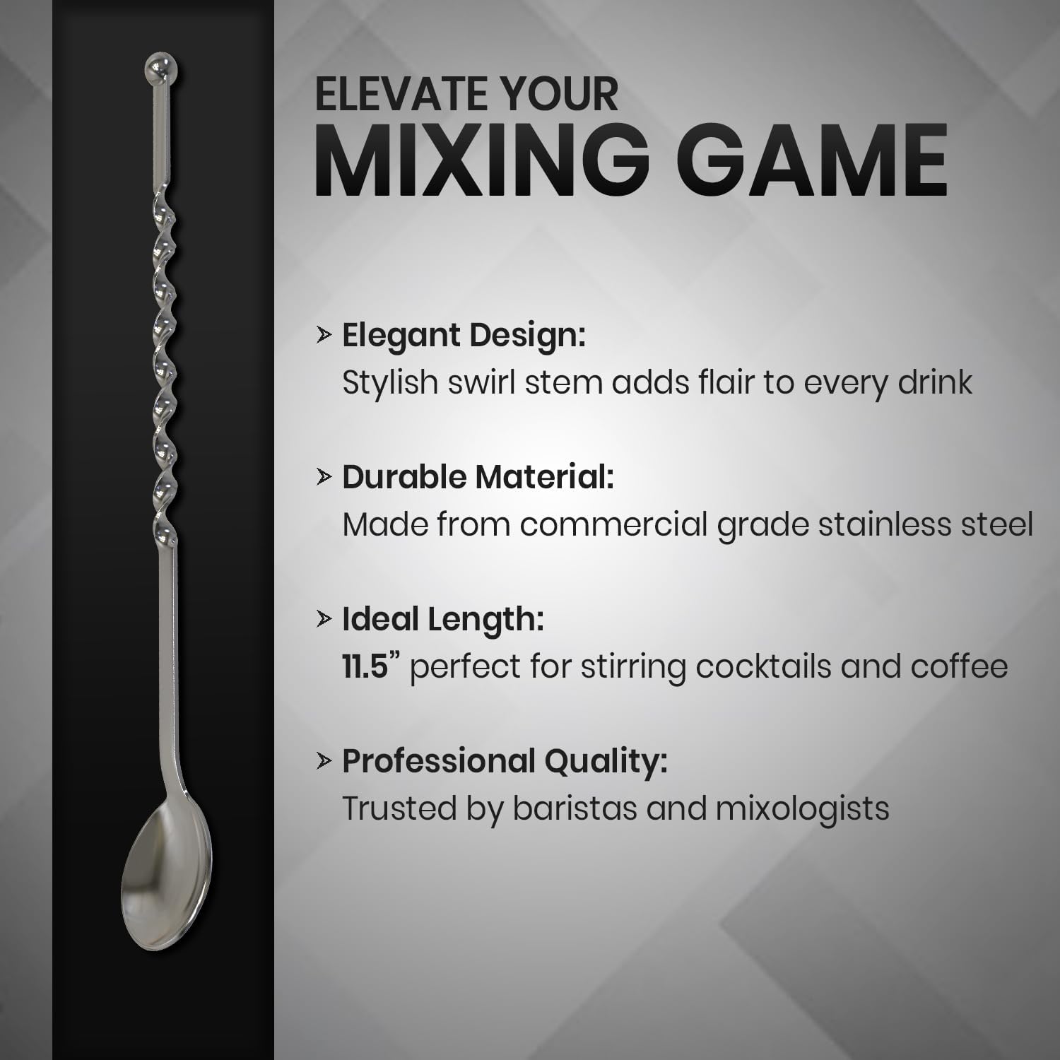 Rattleware Elegant Swirl Stem Bar Twist 11.5" Stirrer/Spoon - Commercial Grade Stainless Steel, Ideal for Drink & Coffee Enthusiasts, Perfect for Home & Commercial Use