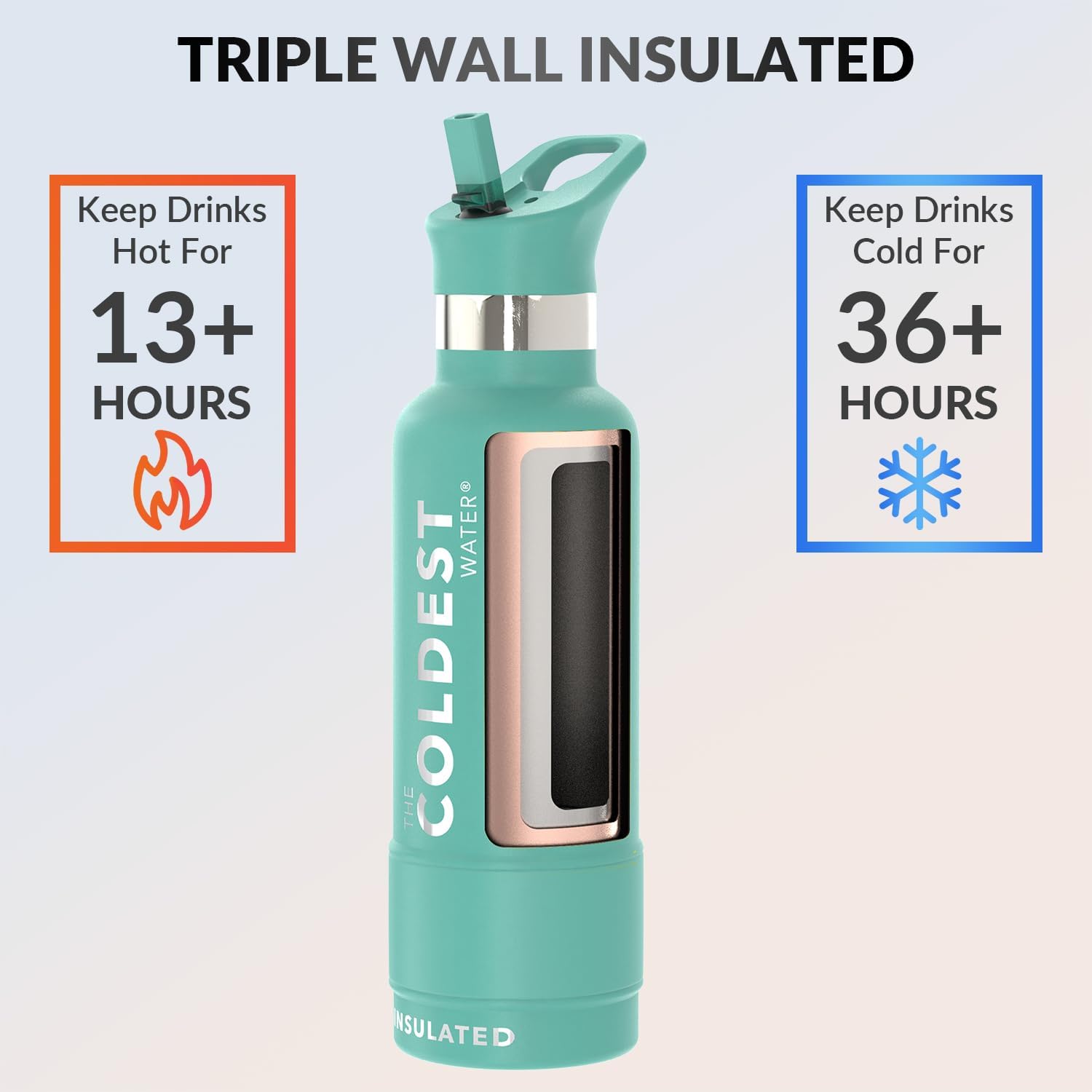 Coldest Insulated Water Bottle with Straw Lid - Stainless Steel Metal Insulated Bottle for Men & Women (Terraform Green, 21 oz)