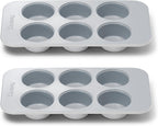 Caraway Nonstick Ceramic 6 Cup Muffin Pan Duo – Non-Toxic, PTFE & PFOA Free – Oven Safe – Aluminized Steel Core – Small Muffin Pan for Baking Cupcakes, Muffins & More - Gray