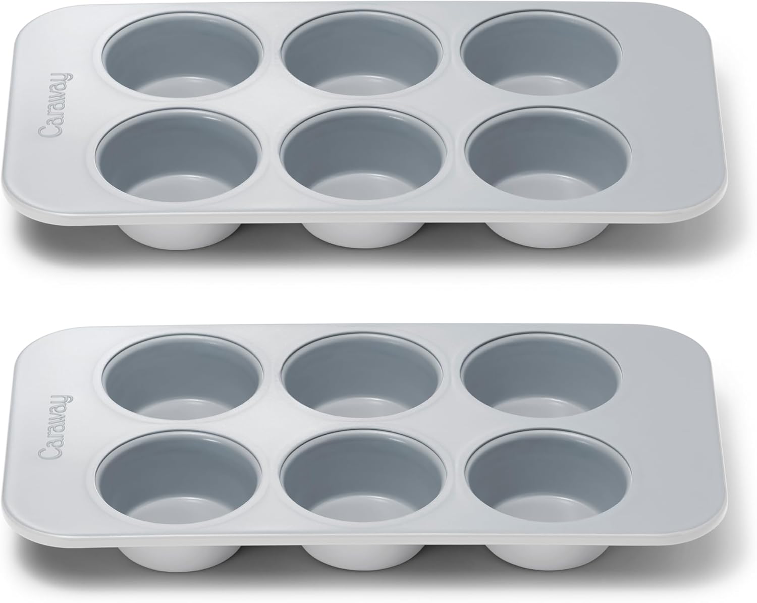 Caraway Nonstick Ceramic 6 Cup Muffin Pan Duo – Non-Toxic, PTFE & PFOA Free – Oven Safe – Aluminized Steel Core – Small Muffin Pan for Baking Cupcakes, Muffins & More - Gray
