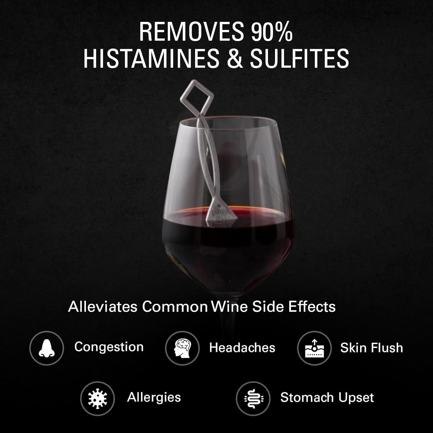 PureWine Wine Wands Purifier, 8 Wine Filters Remover Histamines Sulfite - May Reduce and Alleviate Wine Allergies & Sensitivities - Restores Taste, Perfect Wine Pour, Gifting, Holiday