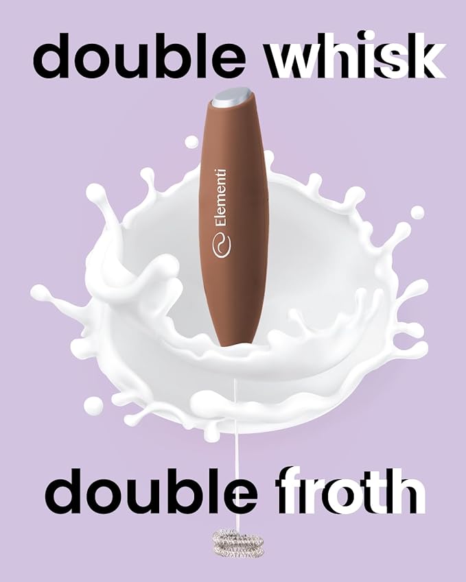 Elementi Milk Frother Wand - Easy to Use Handheld Electric Stirrer for Powder Drinks, Durable & Powerful Coffee Whisk & Protein Powder Mixer Wand, Hand Frother, Coffee Stirrers Electric Mini (Mocha)