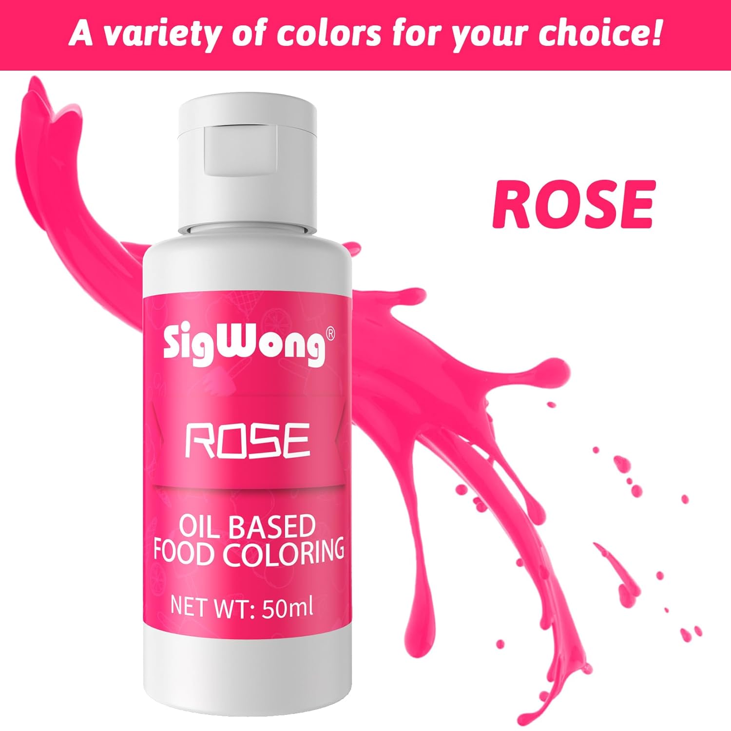 Oil Based Food Coloring for Chocolate - 50ml Rose Upgraded Edible Oil Based Food Dye for Cake Decorating, Baking, Candy Melts, Cookie, Icing Frosting, Fondant, Meringues - 1.69 Fl.Oz Bottles