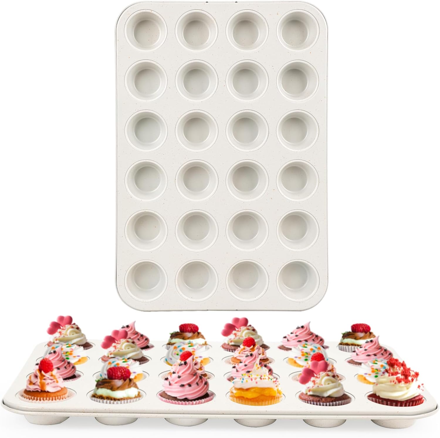 2-Pack 24-cup Beige Miffin Pan, Non-Stick Cupcake Muffin Tin, Ceramic Coating Safe Baking Cupcake Pan