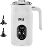 NELO Electric Milk Frother, 4 In 1 Digital Milk Frother and Steamer with Real-Time Temperature Control, Automatic Frother for Coffee, Latte, Hot Chocolate, Cappuccino, BPA Free Stainless Steel (White)