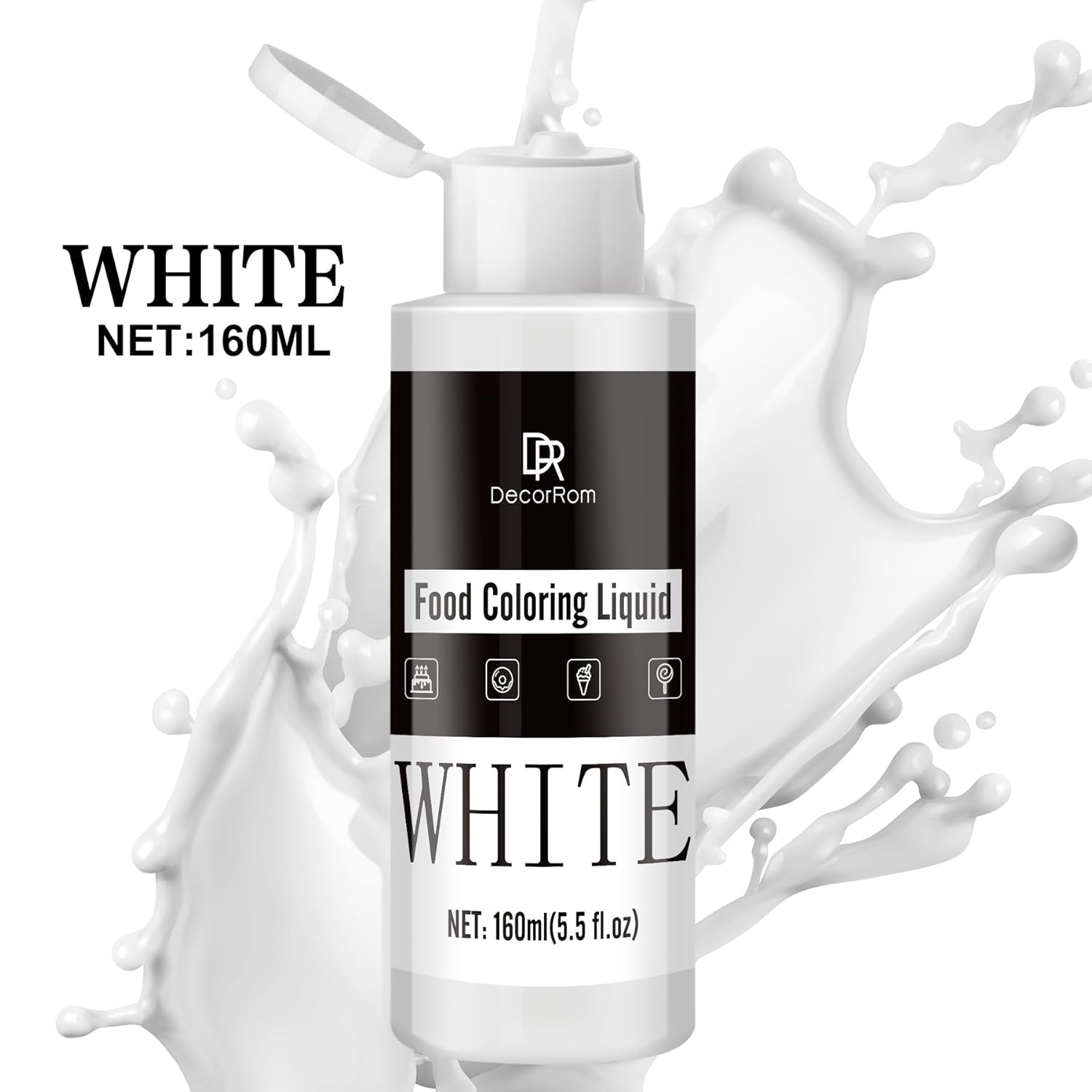 Food Coloring - Vibrant Liquid Icing Food Coloring Set for Baking, Cake Decorating, Easter Egg, Airbrush - Tasteless Food Color Dye for Fondant, Slime, DIY Crafts - 5.5 Fl.oz / 160ml Each (White)