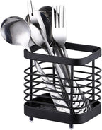 Utensil Holder, Stainless Steel Sink Drying Rack, Silverware Cutlery Flatware Holder, Cutlery Drainer for Utensils, Rust-Proof Kitchen Sink Organizer (Black)