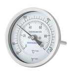 MEASUREMAN Hot Water Thermometer, 3" Dial, 2" Lead-Free Brass Stem, 32-212F/0-100C Range, 2% Accuracy, Adjustable, 1/2" NPT Back Mount