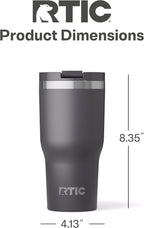 RTIC 30oz Essential Tumbler with Lid, Insulated, Stainless Steel, Metal, Double Wall Vacuum-Insulation, Ceramic Lined, Travel Cup for Iced Coffee, Tea, Hot and Cold Drink, Graphite