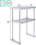 NSF Certified 18 Gauge Heavy Duty Stainless Steel Double overshelf with Brackets for Kitchens, Utility Rooms, Storage, Offices & Home