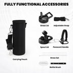 Insulated Water Bottle 20 oz, Triple Wall Vacuum Stainless Steel (Cold for 48 Hrs), Leak Proof & Non-BPA, Kids Water Bottle Jug for School with Straw Spout Lids, Magic Black