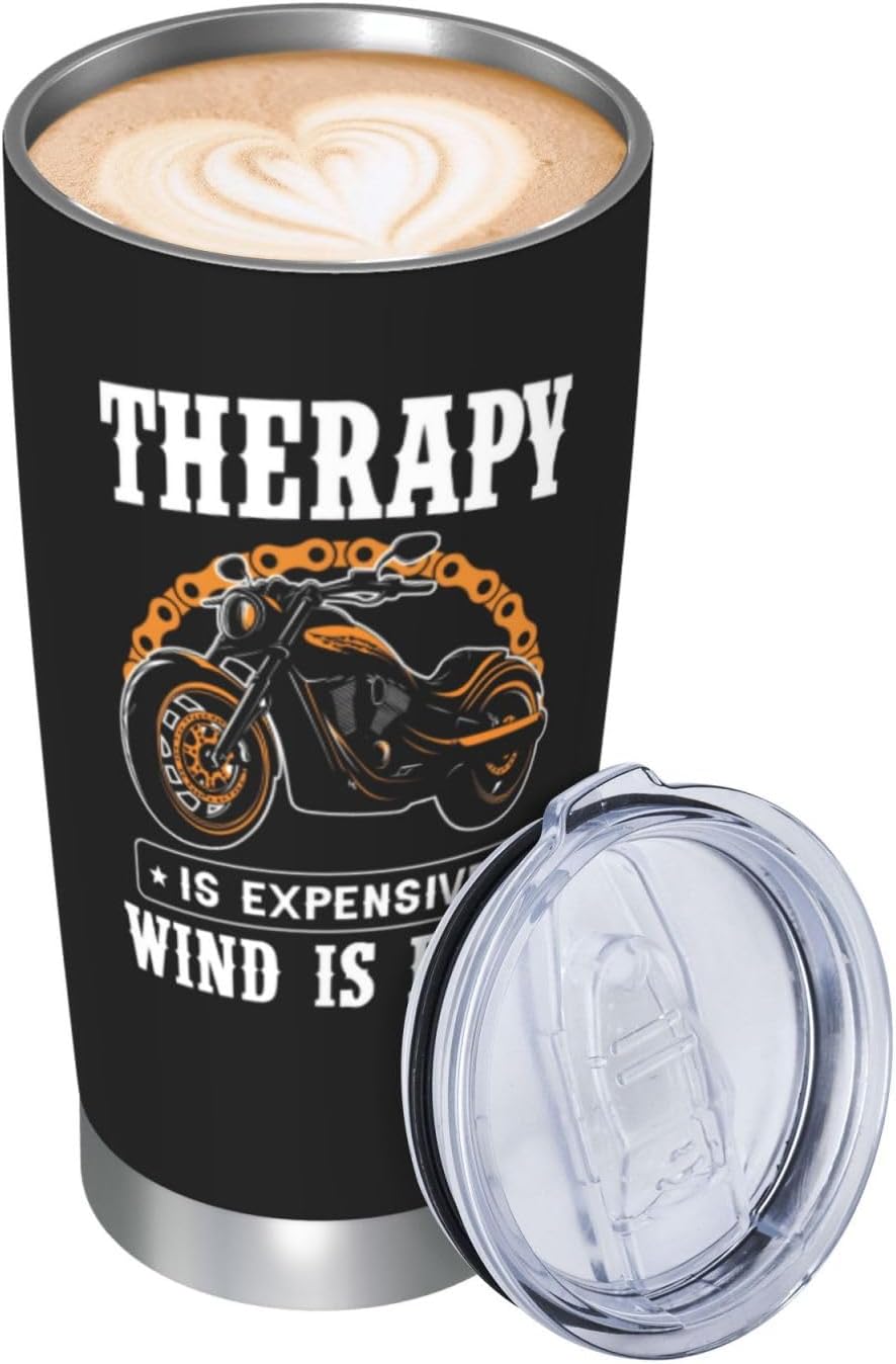 Therapy Is Expensive Wind Is Free Stainless Steel Tumbler 20 oz, Motorcycle Gifts for Men Travel Mug Cups, Birthday Gift for Motorcycle Lovers, Dad, Grandpa, Boyfriend