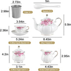 Sweejar Porcelain Tea Sets, Vintage British Floral Relief Gold Rimmed Teapot Cup and Saucer Set, Tea Set Service for 6, with Teapot, Sugar Bowl, Milk Jug, Spoons, Tea Cup and Saucer (Flower)