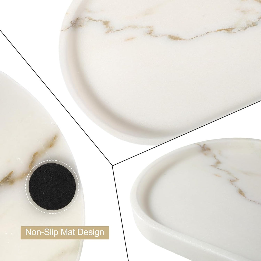 Koville White Marble Tray with Gold Pattern for Bathroom Counter, Stone Trays for Home Decor Marble Vanity Tray, Stone Storage Trays for Perfume, Jewelry, Decorative Tray for Dresser Organizer